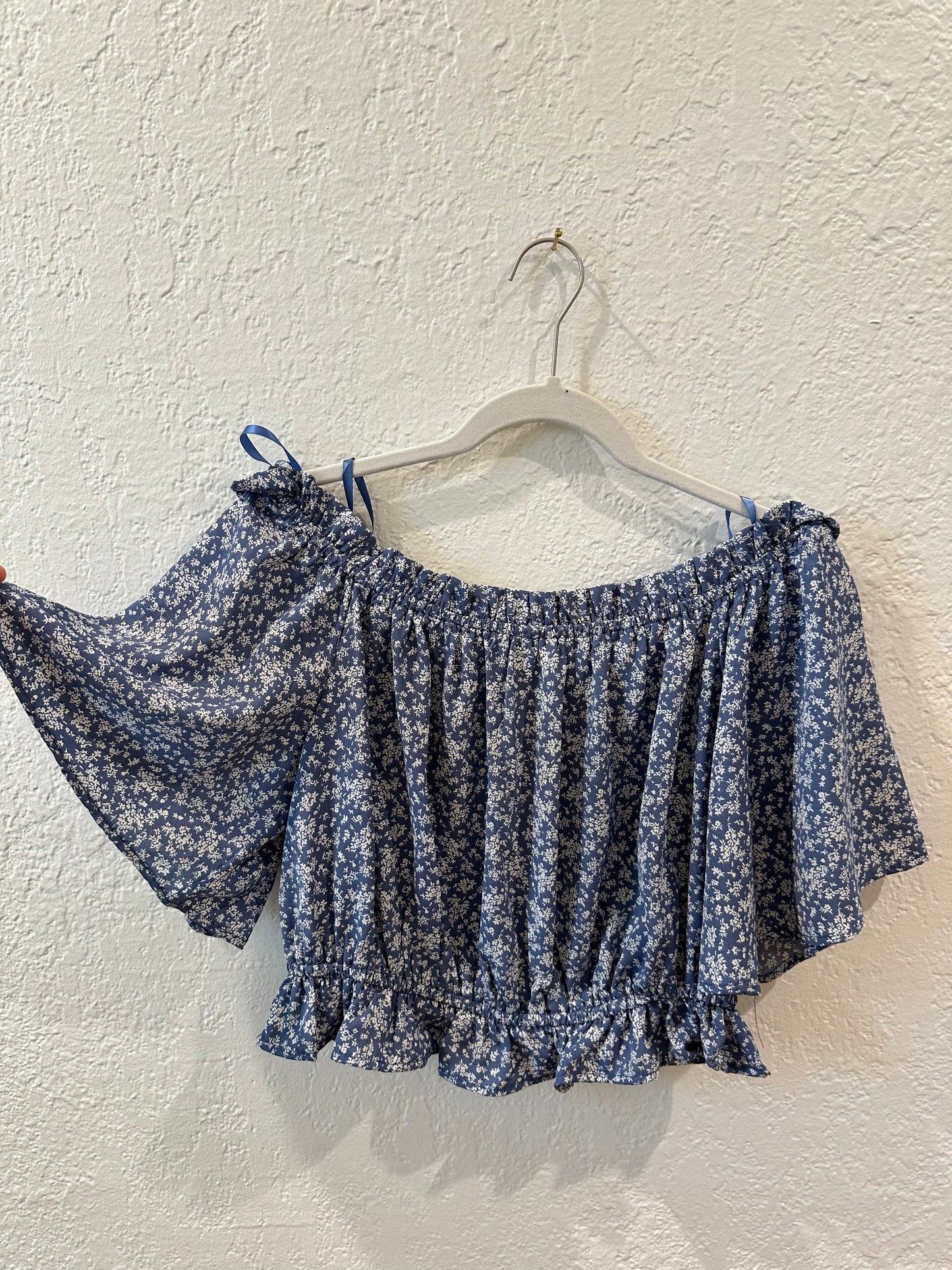 Blue Floral Blouse - Off shoulder